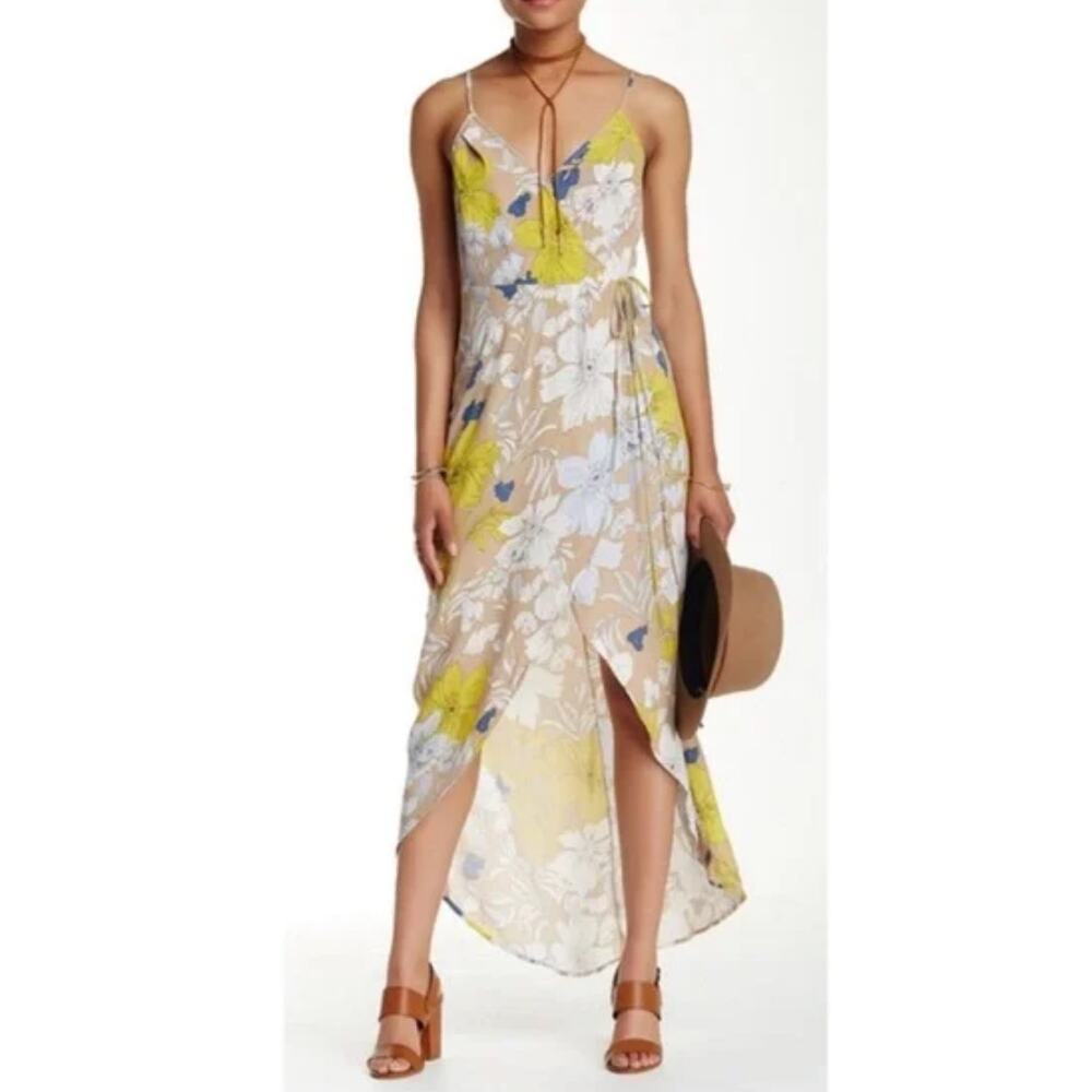 ASTR The Label Floral Print Faux Wrap Tulip Hem Maxi Dress Size S Small